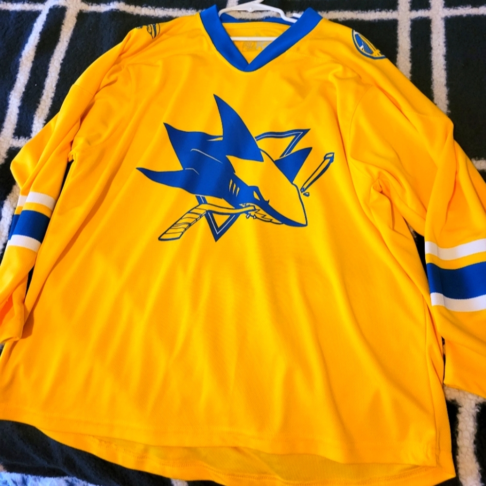 Yellow Warriors Hockey Jersey with Blue Shark Logo